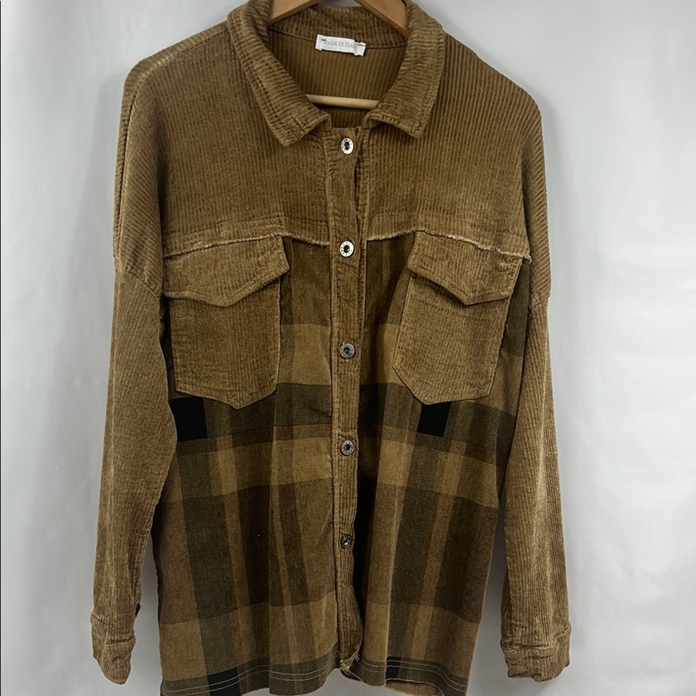 No Name Made in Italy Brown & Black Super Stretchy Flannel Raw Hems Size XL‎
